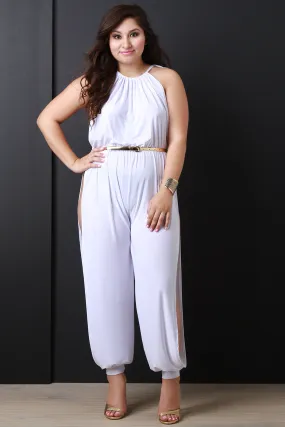 Plus Size Slit Harem Belted Jumpsuit