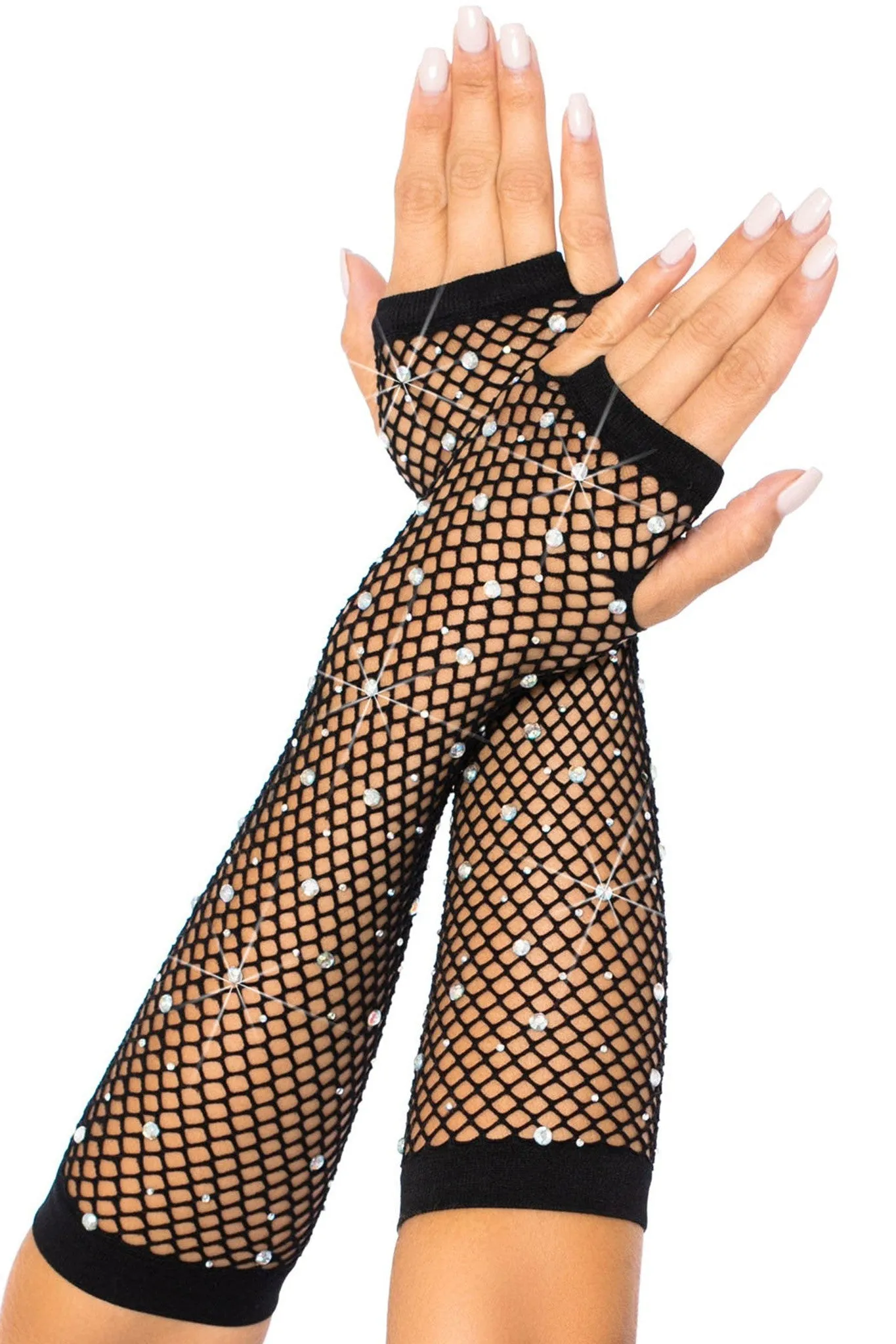 Rhinestone Fishnet Arm Warmers