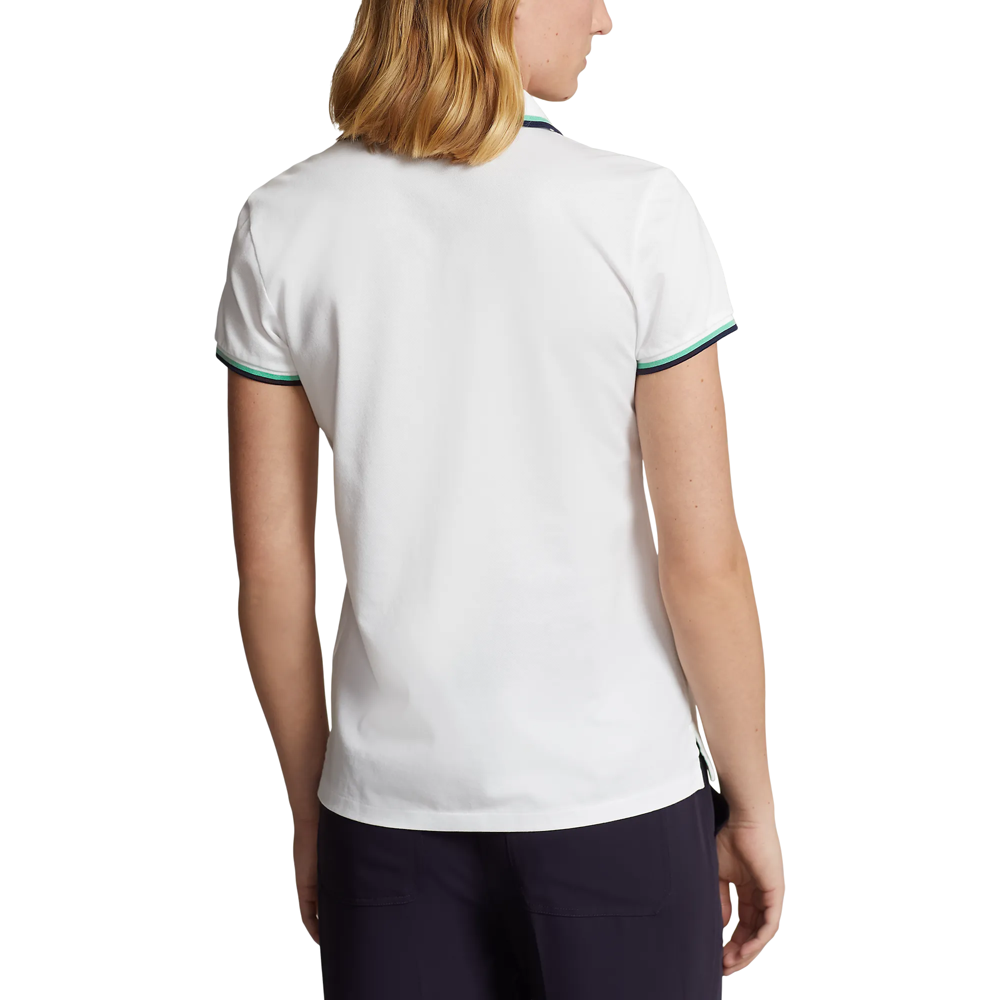 RLX Ralph Lauren Women's Tour Pique Golf Polo Shirt - Pure White/Navy/Green