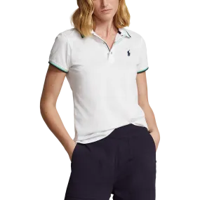 RLX Ralph Lauren Women's Tour Pique Golf Polo Shirt - Pure White/Navy/Green