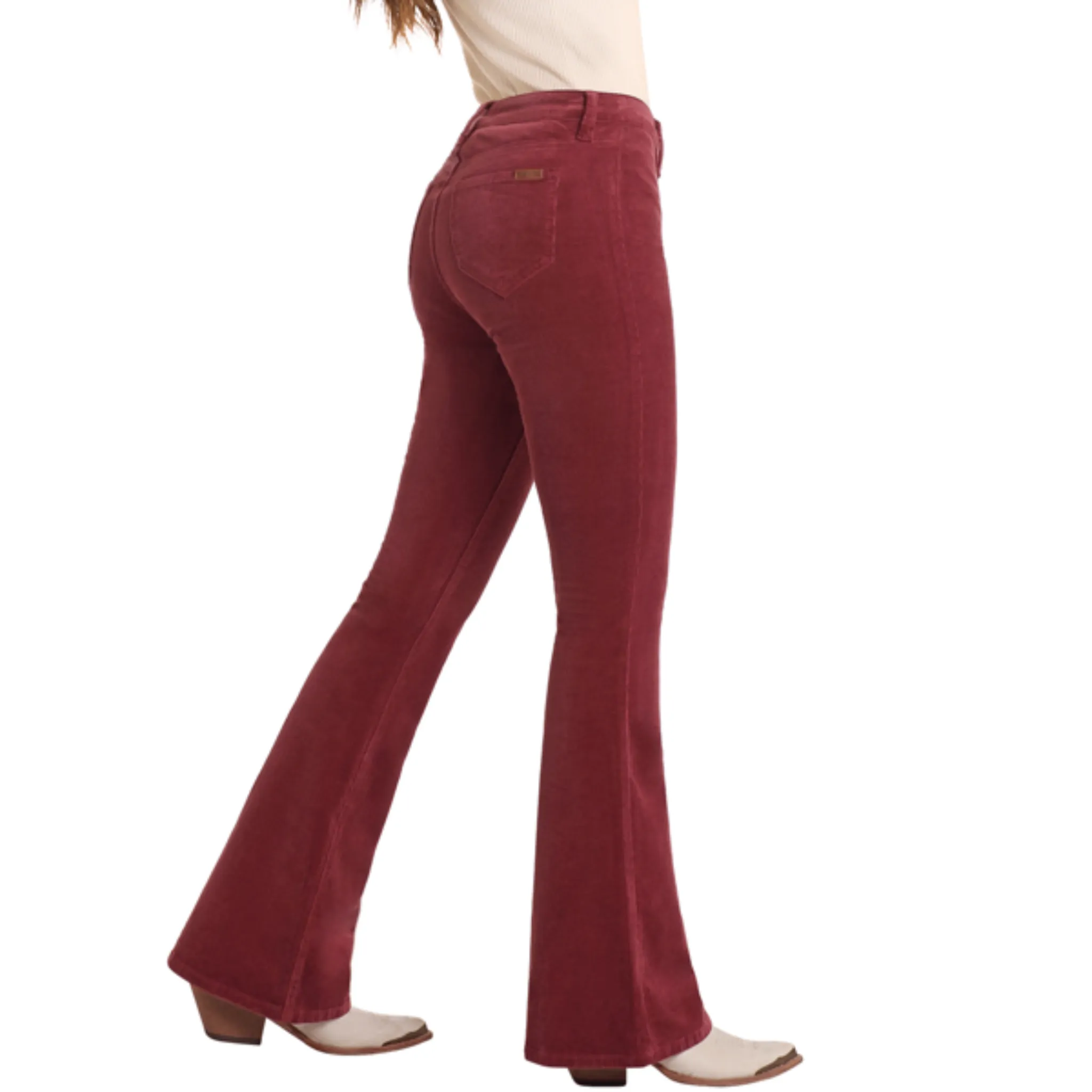 ROCK & ROLL WOMEN'S MAROON CORDUROY BUTTON FLARE JEAN - BW6PD05307