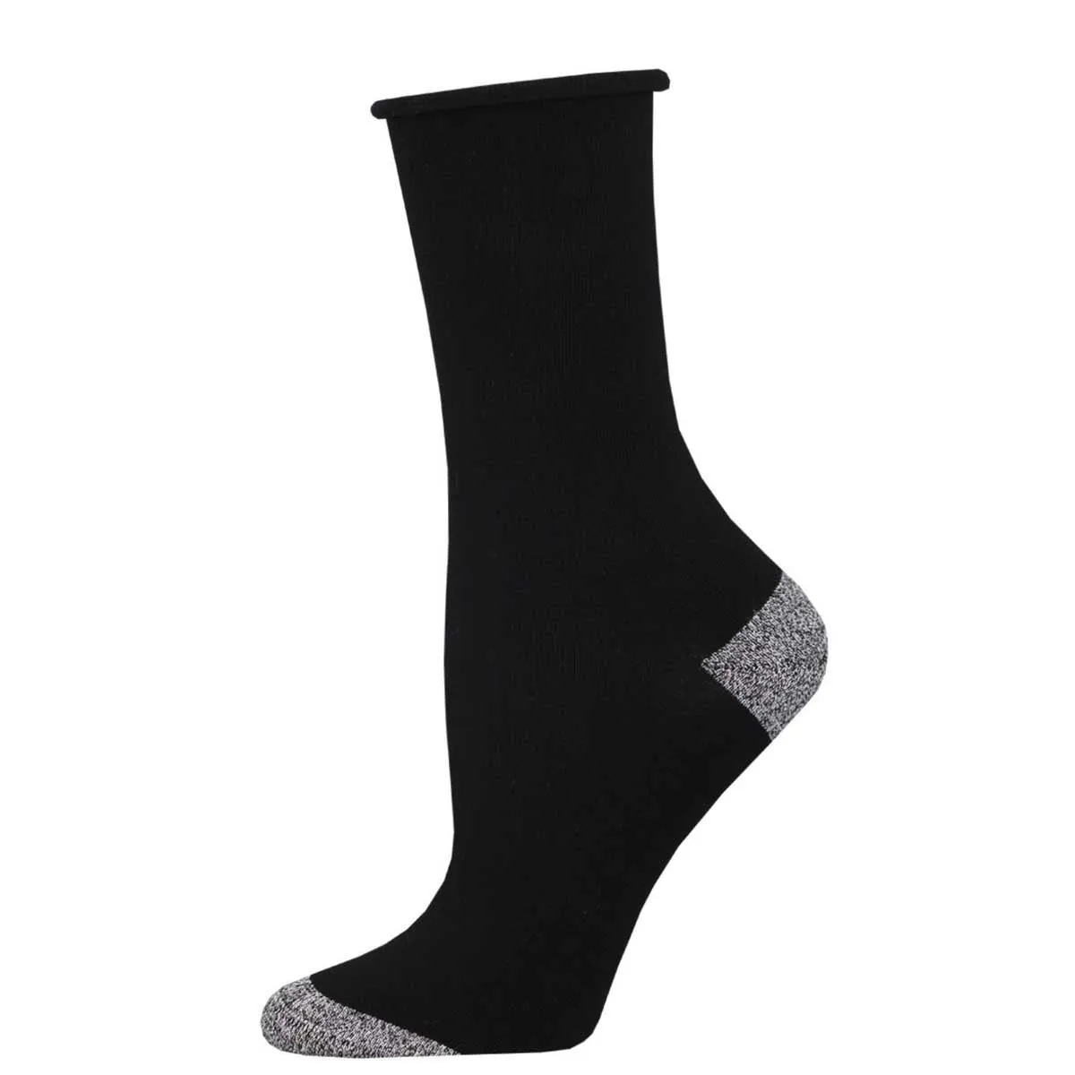 Roll Top Contrast Heel/Toe (Black/Grey) Bamboo Women's Crew Socks