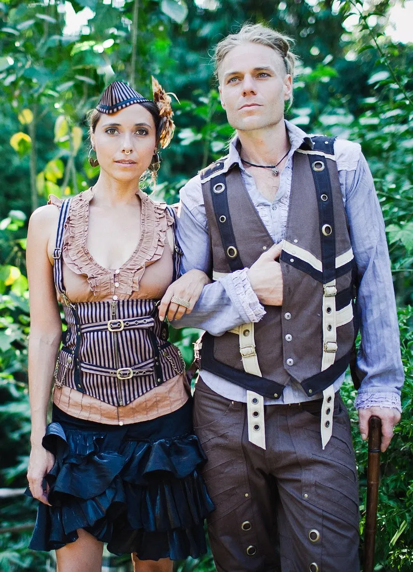 SALE - CABALLERO Vest - SMALL- Brown Mens Vest, Steampunk Fancy Dress Mens Vest, Tribal, Ajustable Side Secret Pocket