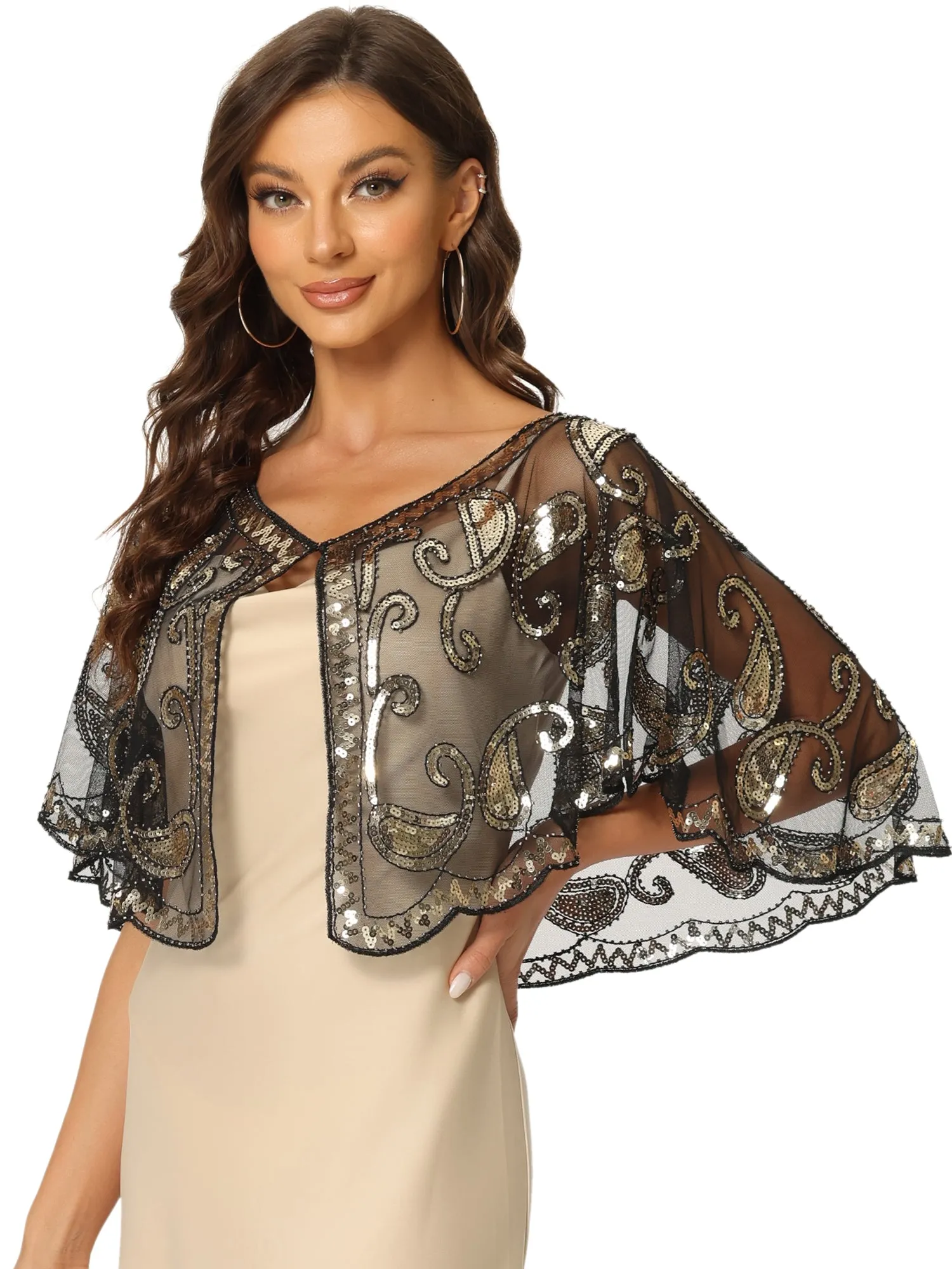 Sequin Beaded Shawl Evening Cape Bridal Bolero Shrugs