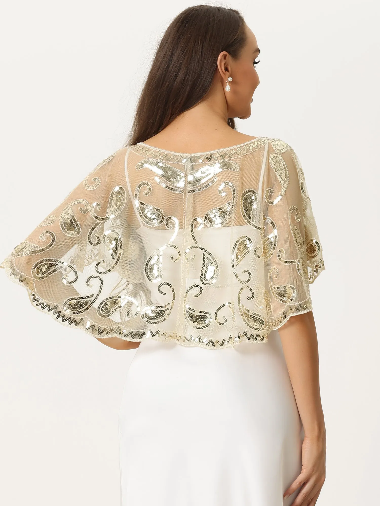 Sequin Beaded Shawl Evening Cape Bridal Bolero Shrugs