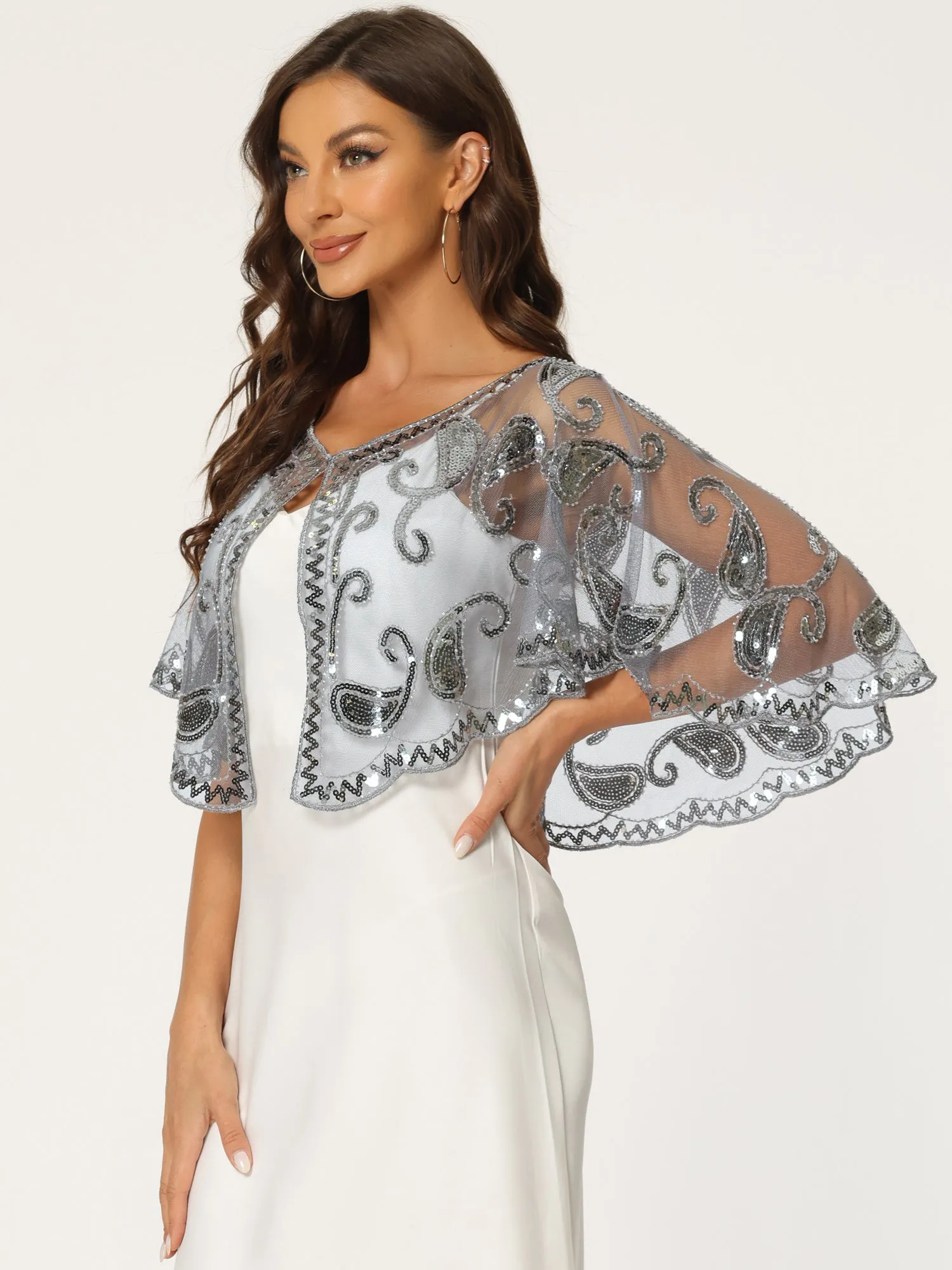 Sequin Beaded Shawl Evening Cape Bridal Bolero Shrugs