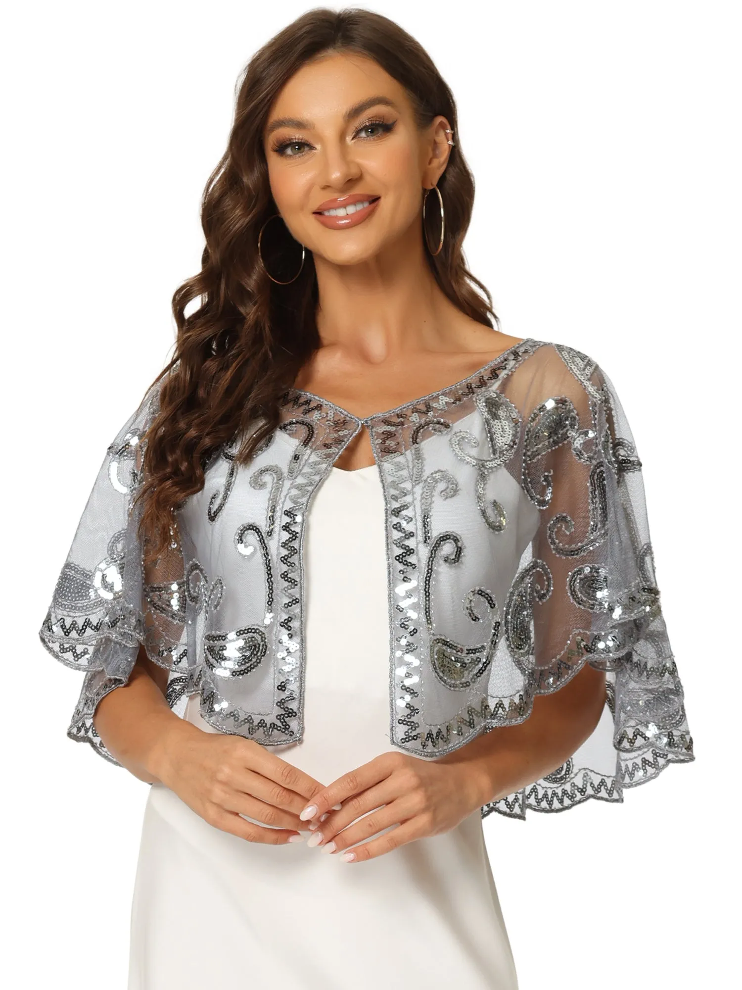 Sequin Beaded Shawl Evening Cape Bridal Bolero Shrugs