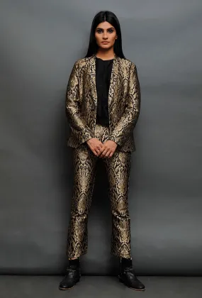 Set Of Black Brocade Blazer And Pant With Dupion Top