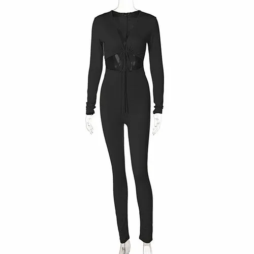 Sexy Tie-up Hollow-out Long-sleeved Jumpsuit