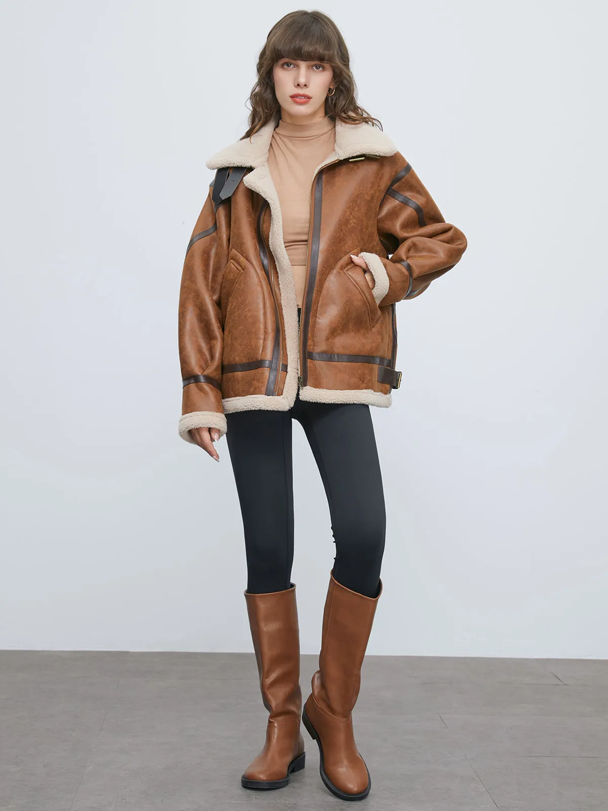 Sherpa Lined Suede Trendy Shearling Flight Jacket