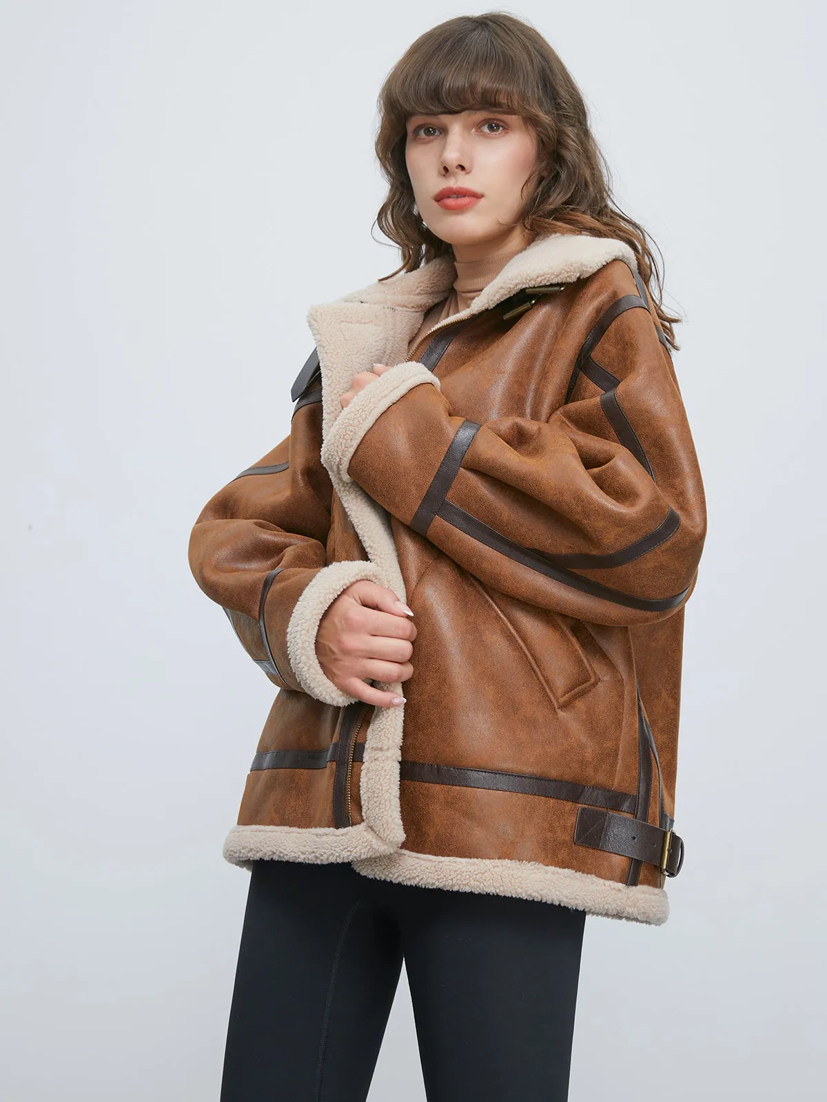 Sherpa Lined Suede Trendy Shearling Flight Jacket