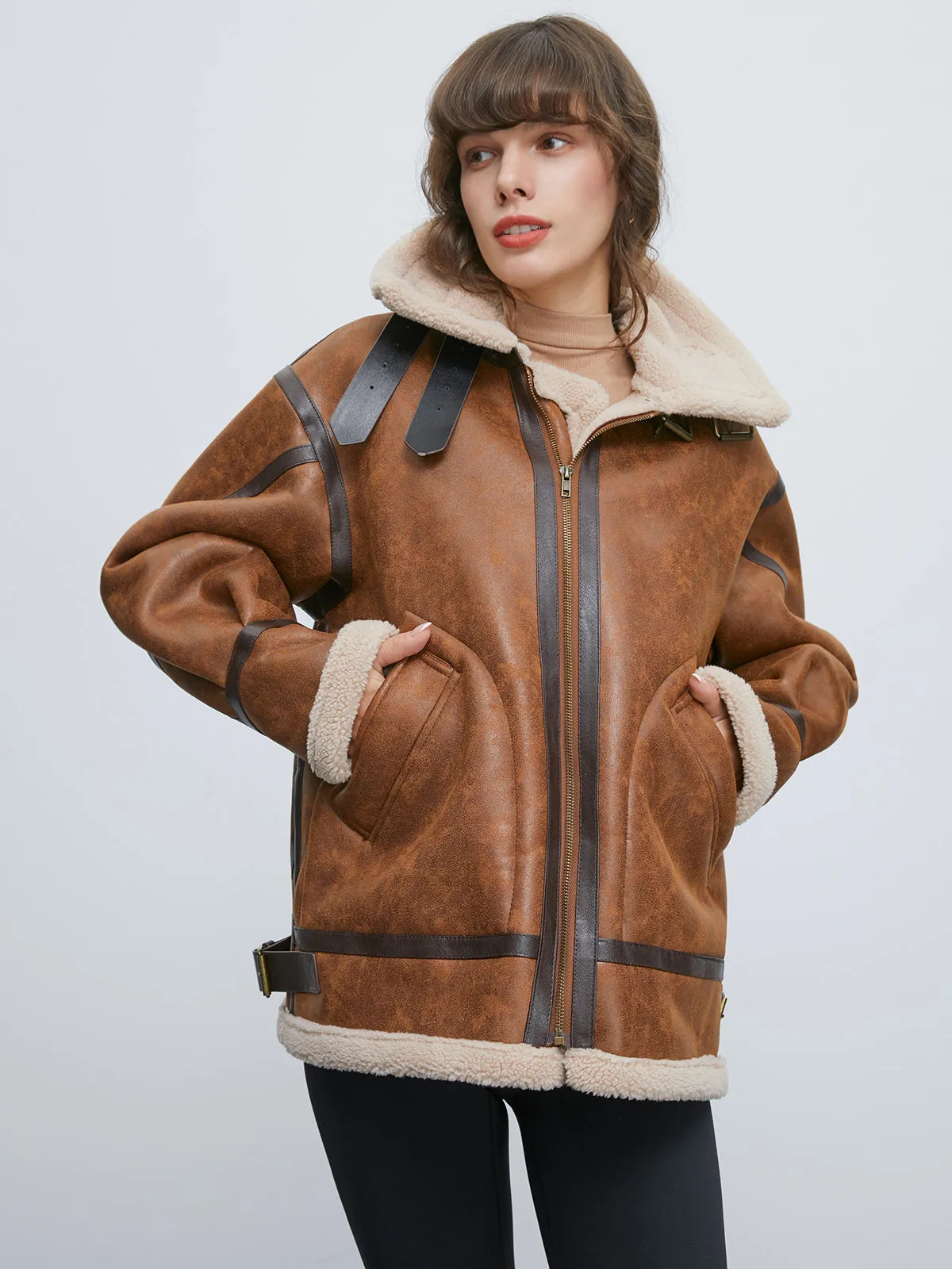 Sherpa Lined Suede Trendy Shearling Flight Jacket