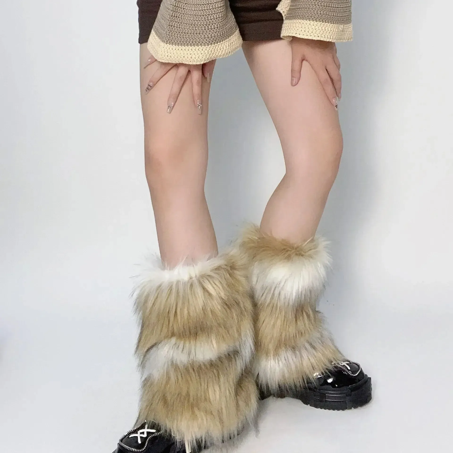 Sohiwoo New Retro Imitation Fur Hairy Leg Warmers Hot Girl Y2k Winter Boots Socks Furry Socks Women Punk Jk Knee-length Hiphop Warm Sock