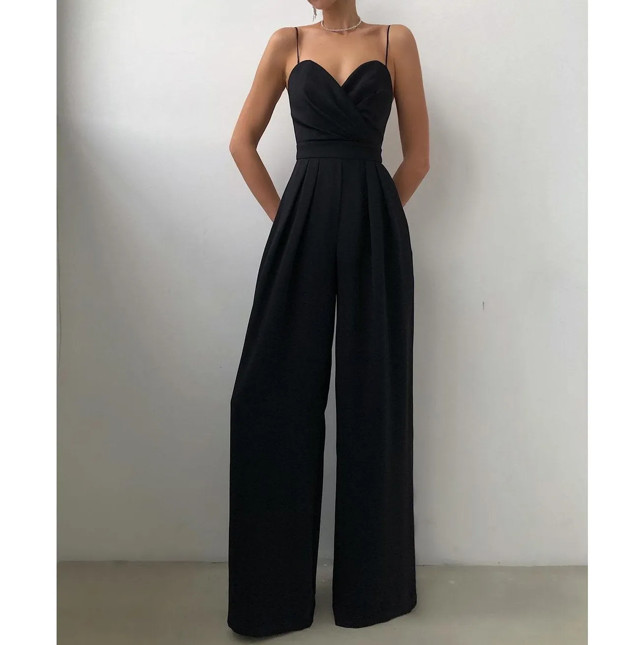 Solid Spaghetti Strap Strapless Long Jumpsuit