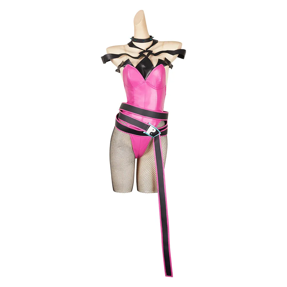 Street Fighter Han Juri Women Pink Sexy Bunny Outfit Carnival Halloween Cosplay Costume