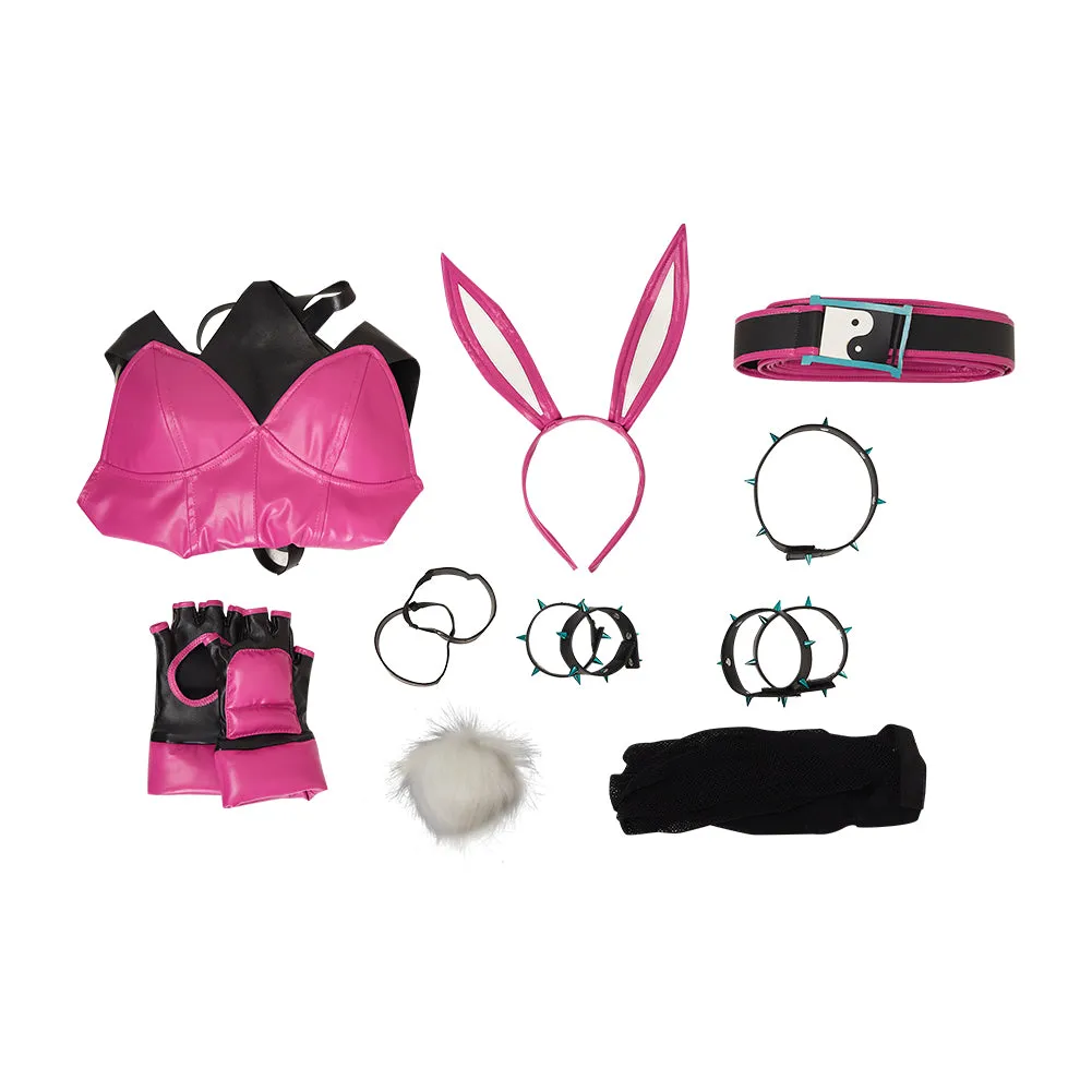 Street Fighter Han Juri Women Pink Sexy Bunny Outfit Carnival Halloween Cosplay Costume