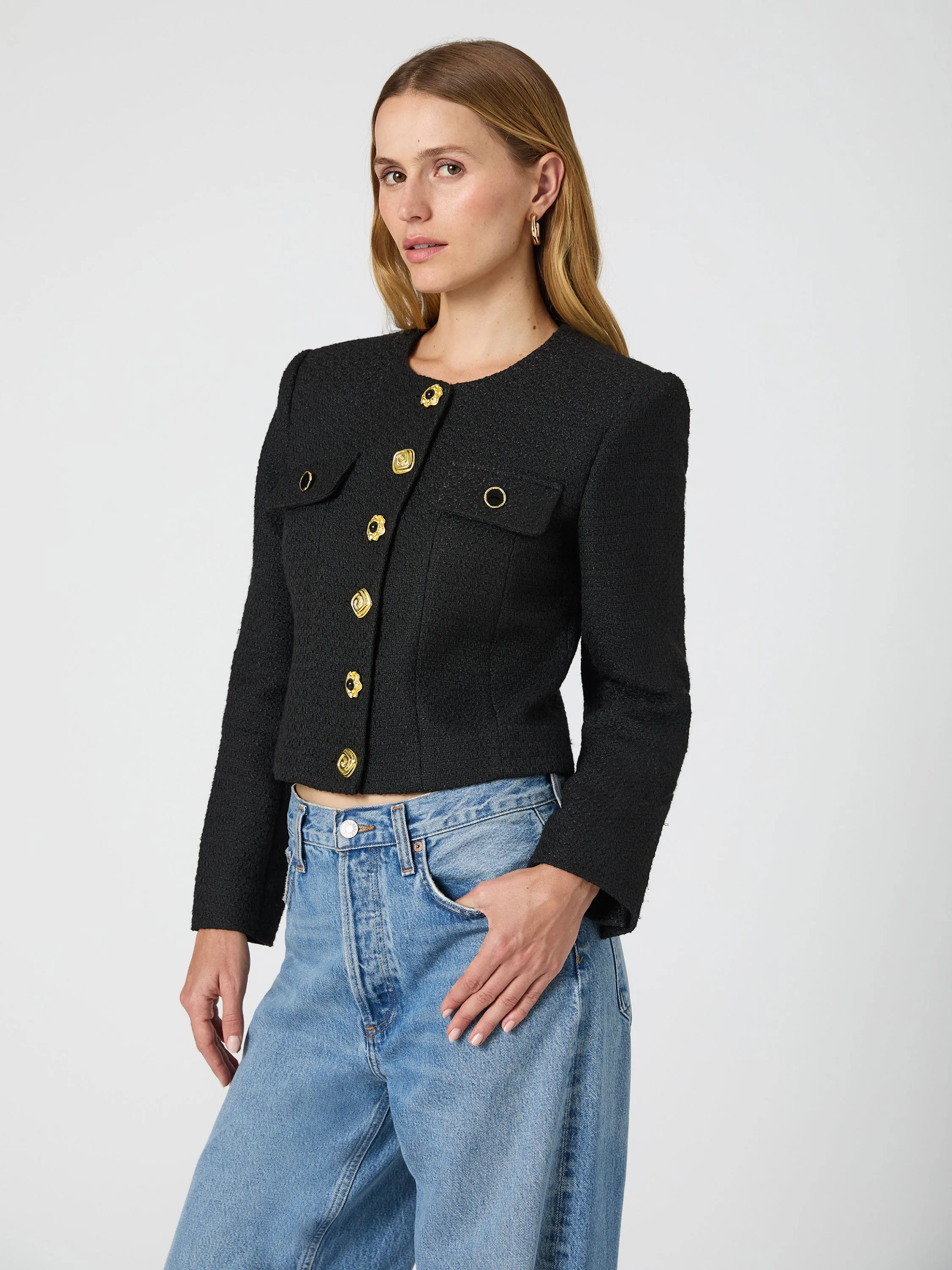 Structured Tweed Novelty Button Jacket