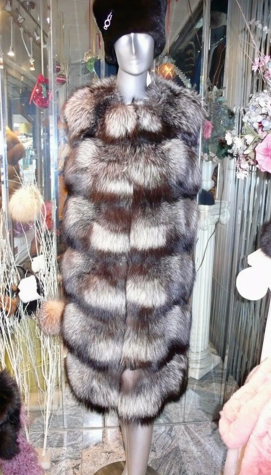 SUPERIOR Quality Silver Fox Fur Long Vest Saga Select Fur