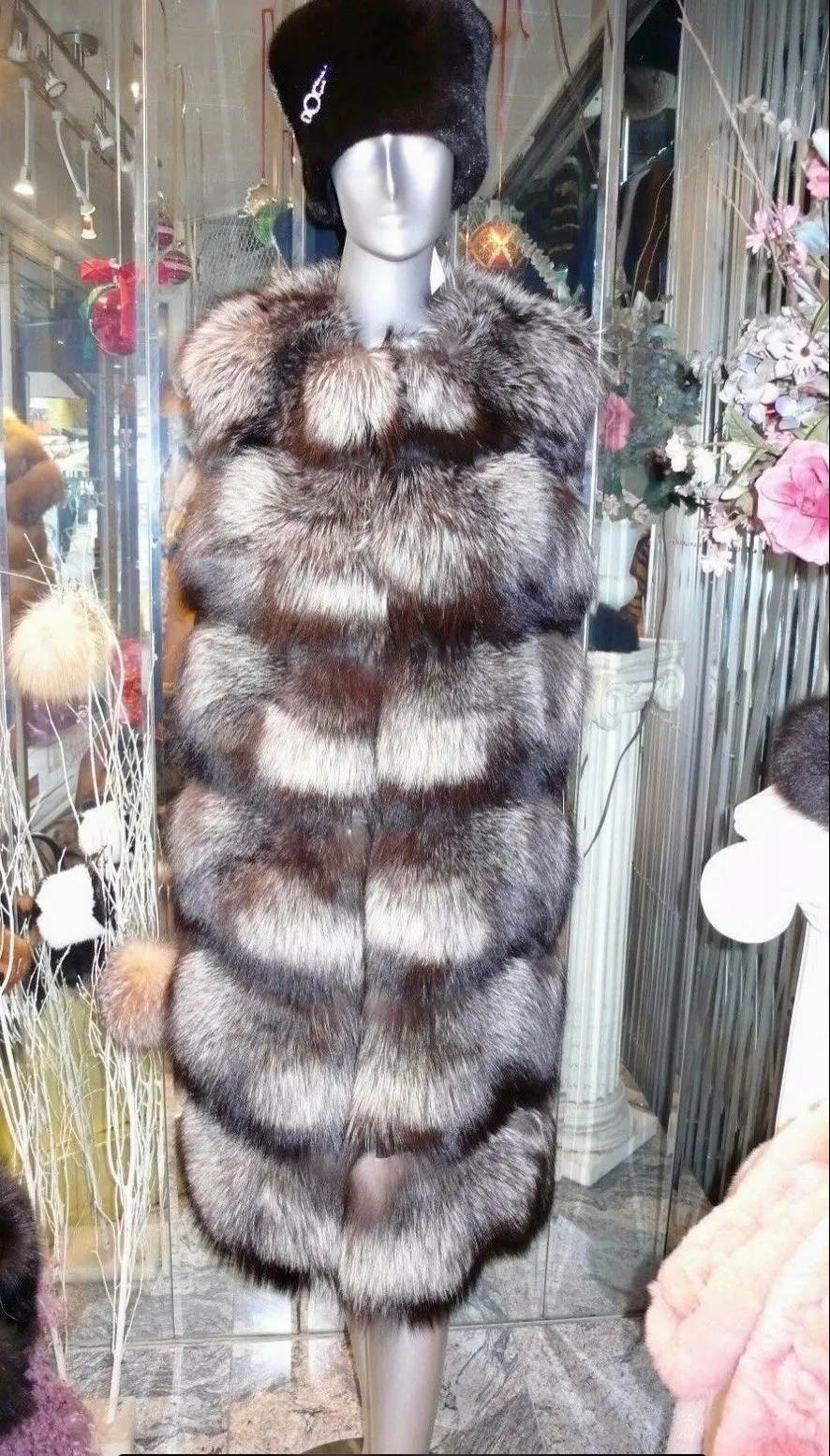 SUPERIOR Quality Silver Fox Fur Long Vest Saga Select Fur