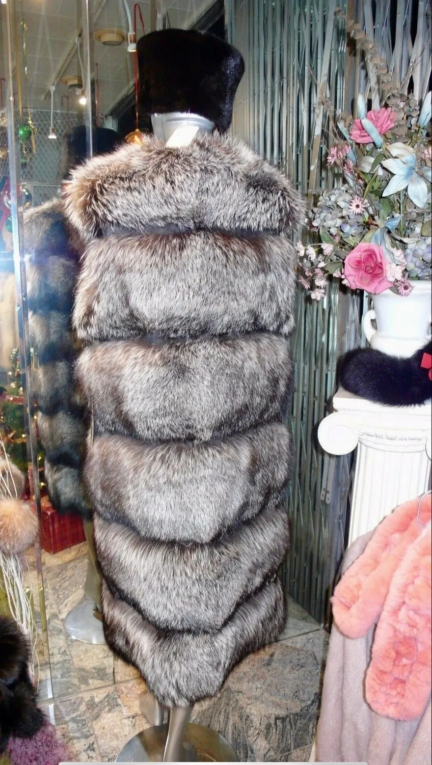 SUPERIOR Quality Silver Fox Fur Long Vest Saga Select Fur