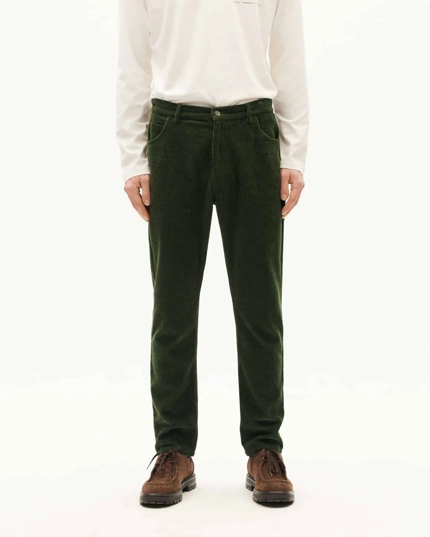 THINKING MU Five pocket corduroy pants bottle green men