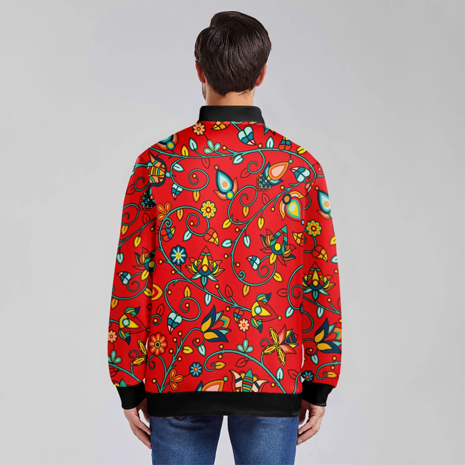 Thorny Path Red Zippered Collared Lightweight Jacket