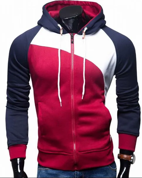 Three Color Accent Hooded Zippered Jacket