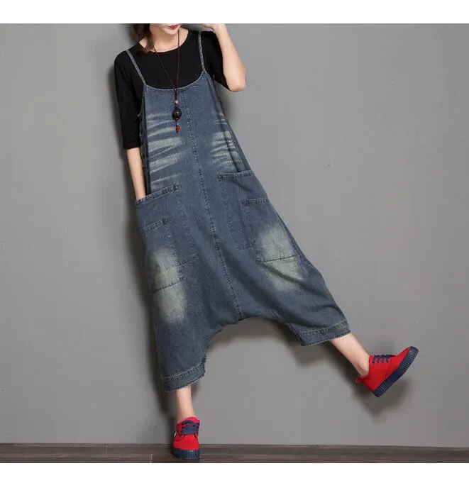 Two Ways Wear Casual Spring Denim Overall Women Jumpsuits Dress