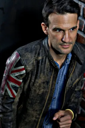 UNION JACK Leather Jacket in Ultra Distressed British Flag Cafe Racer- Limited Ed