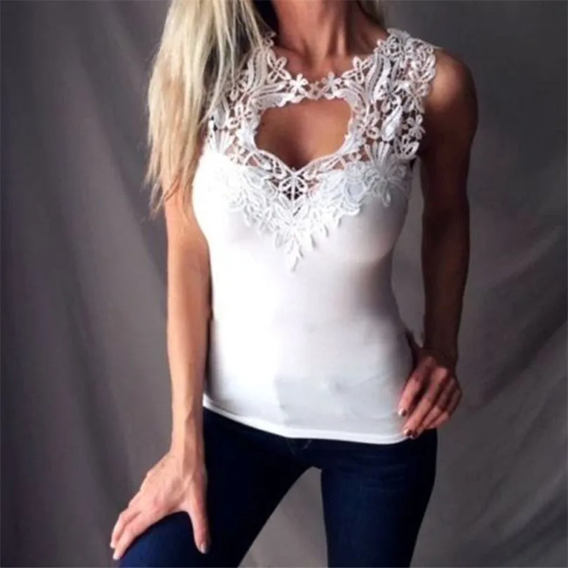 VenusFox Casual V-Neck Sexy Lace Top