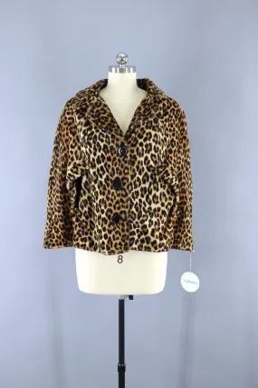 Vintage 1960s Leopard Faux Fur Cape Jacket