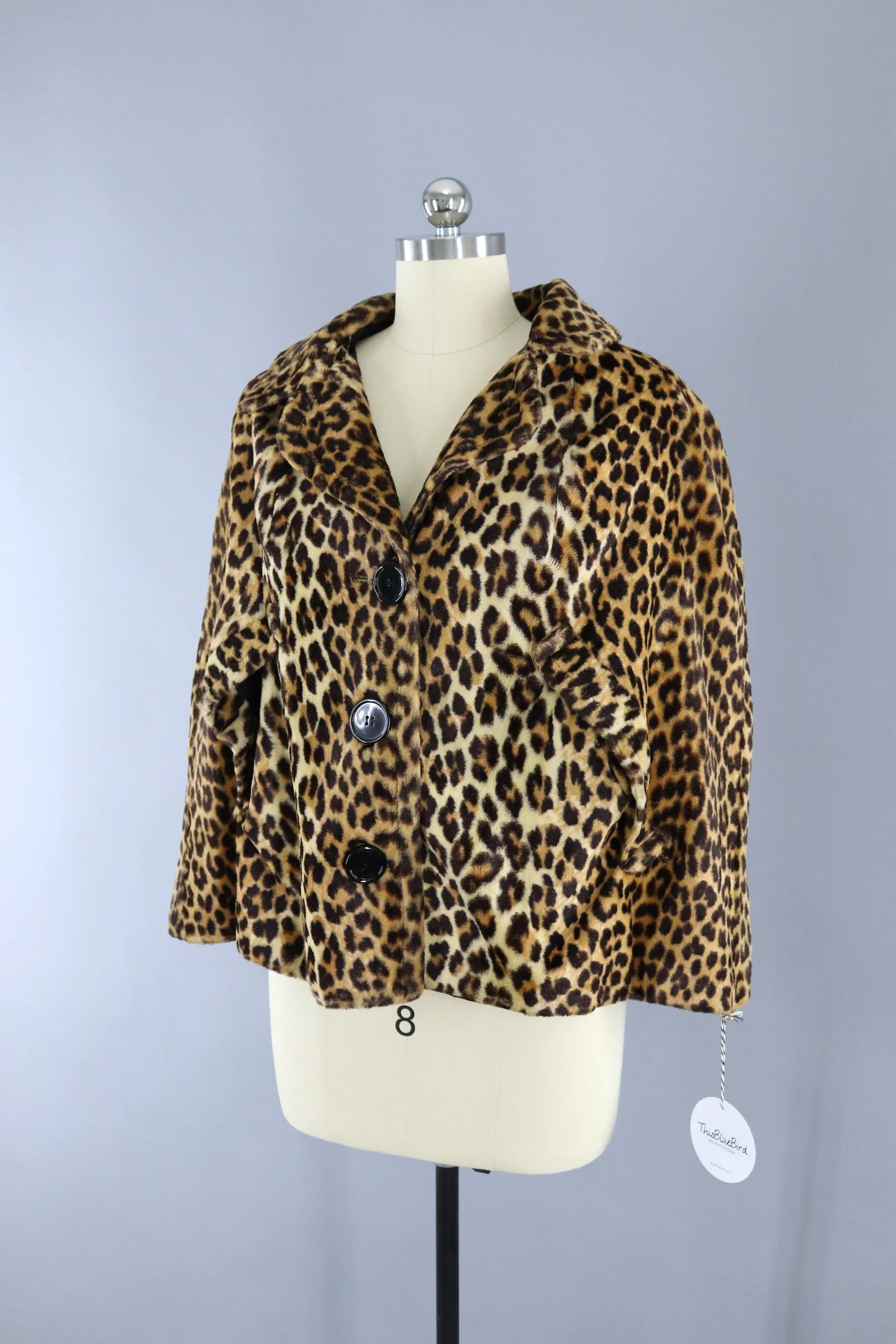 Vintage 1960s Leopard Faux Fur Cape Jacket