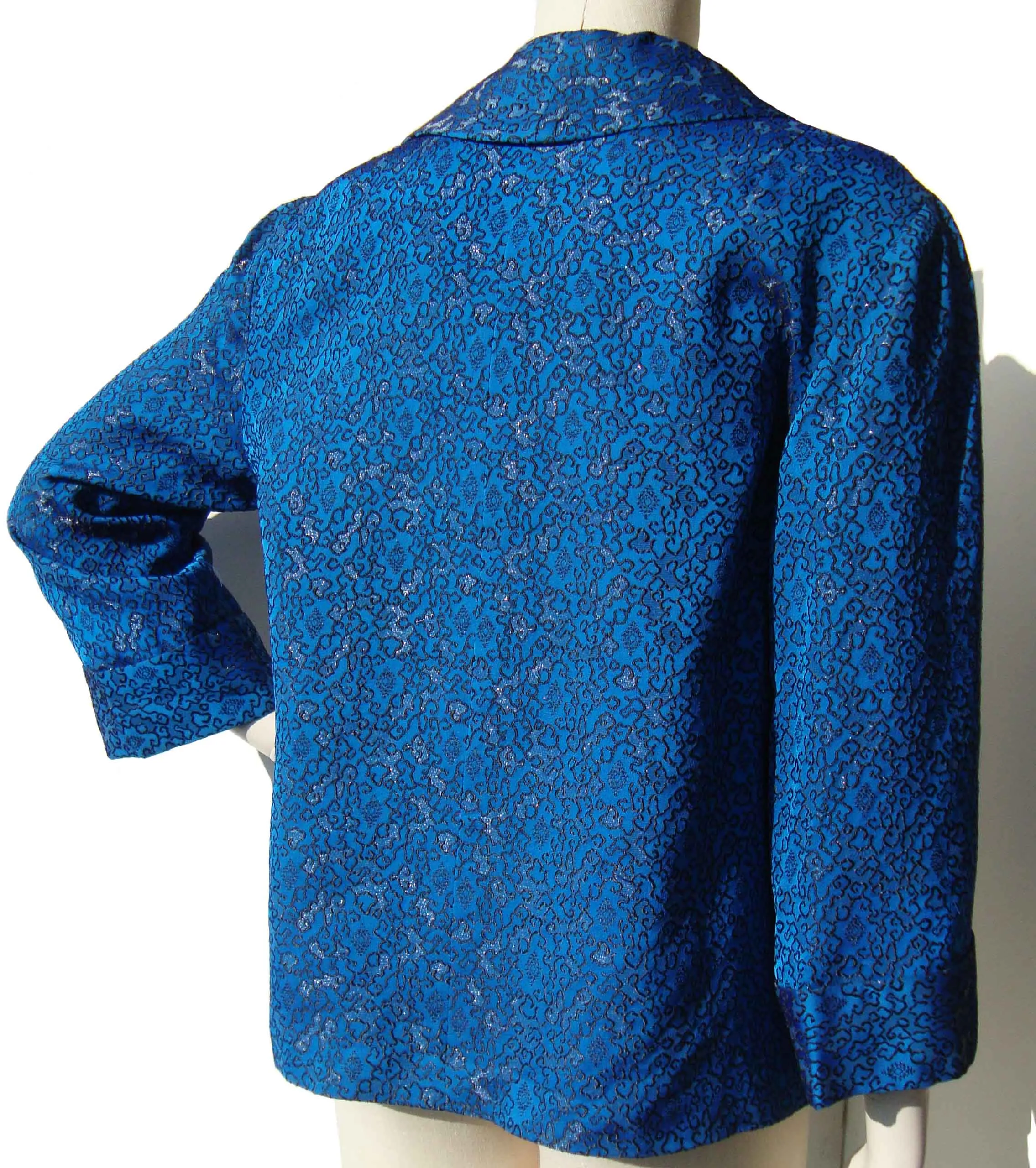 Vintage 50s Topper Blue Silver Brocade Asian Swing Jacket M / L