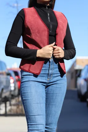 Vintage Suede Leather Vest - Red