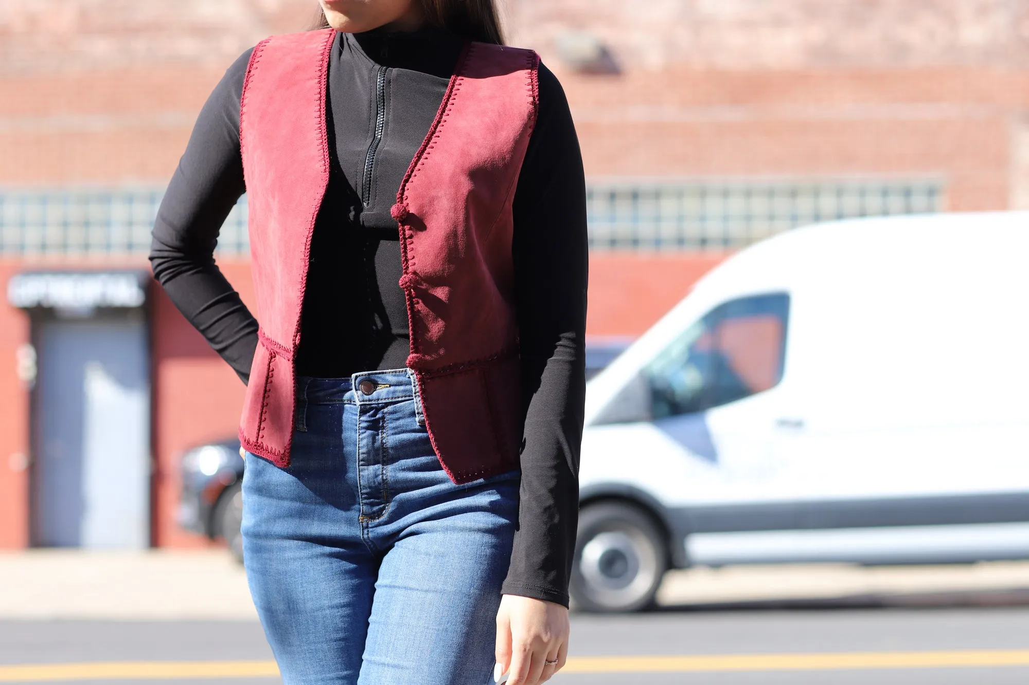 Vintage Suede Leather Vest - Red