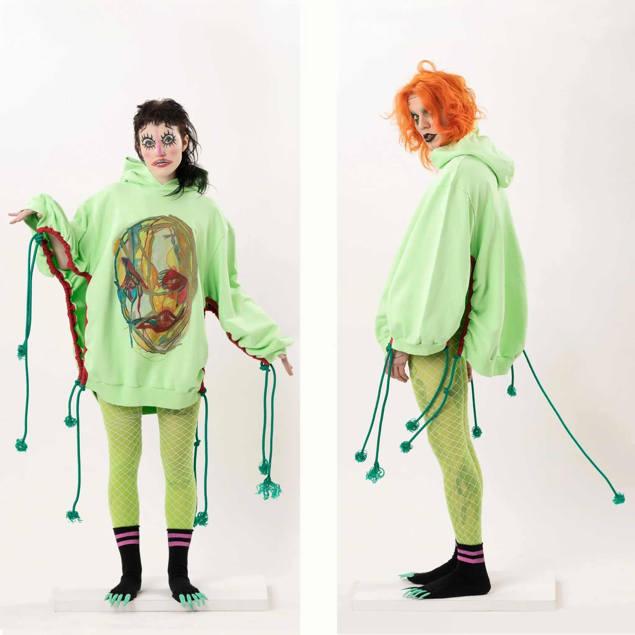 Voyeur Rope-Cape-Hoodie Green