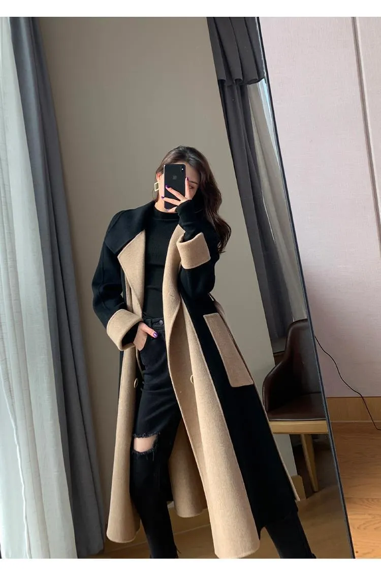 Wjczt Woolen Coat Women's Fashion Versatile Coat Women's 2022 Spring and Autumn New Style Temperament Button Medium Length Trench Coat