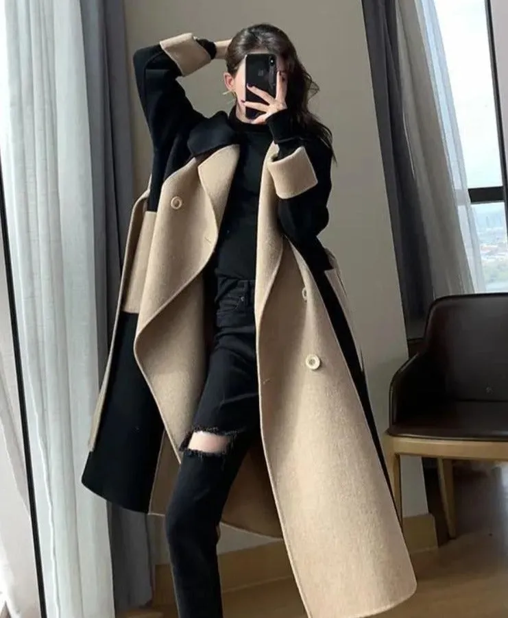 Wjczt Woolen Coat Women's Fashion Versatile Coat Women's 2022 Spring and Autumn New Style Temperament Button Medium Length Trench Coat