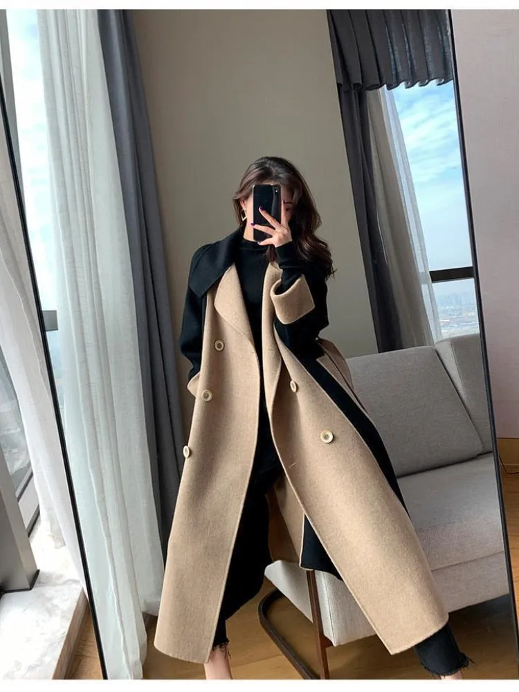 Wjczt Woolen Coat Women's Fashion Versatile Coat Women's 2022 Spring and Autumn New Style Temperament Button Medium Length Trench Coat