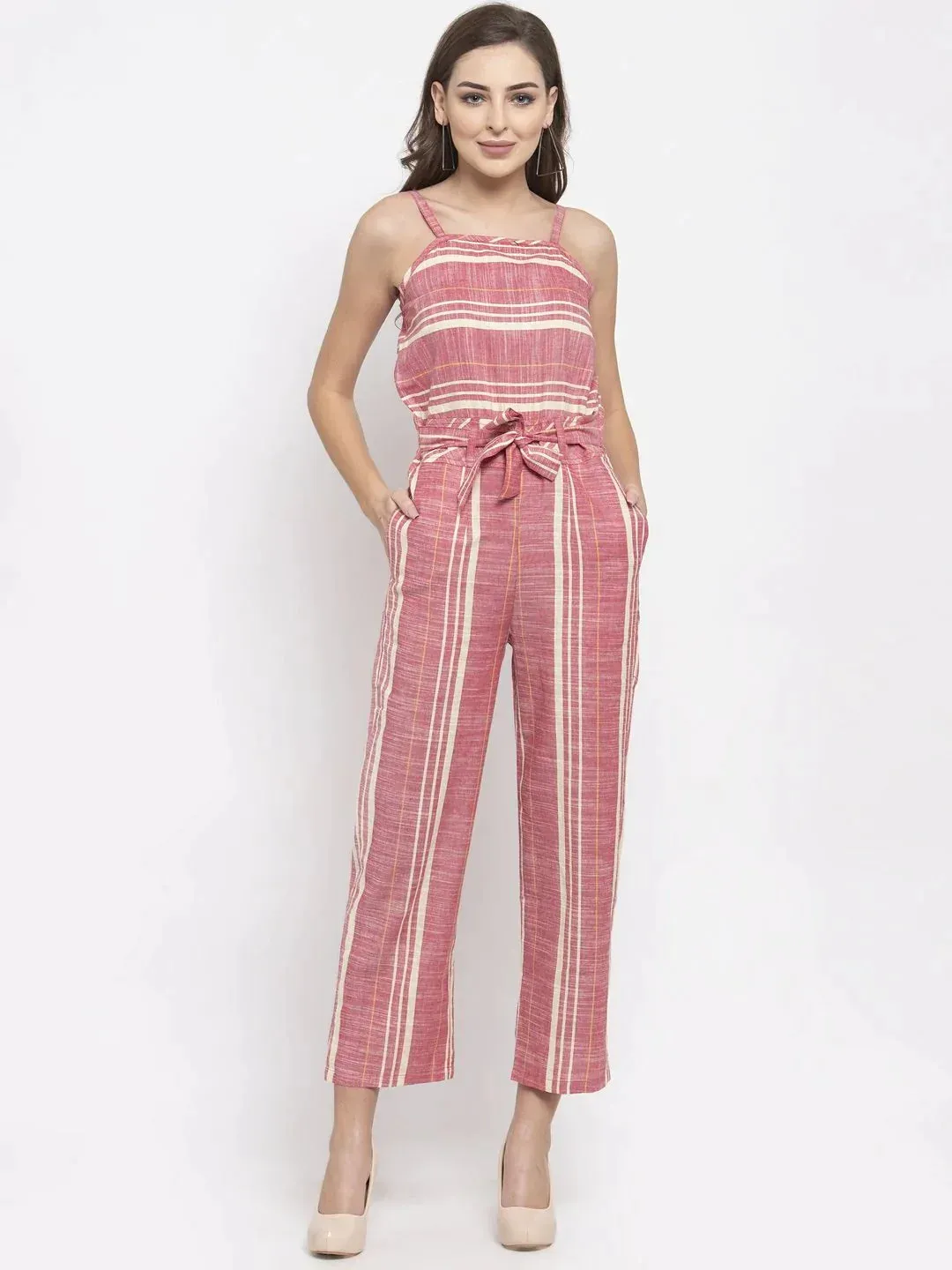 Women Blue & Off-White Striped Basic Jumpsuit