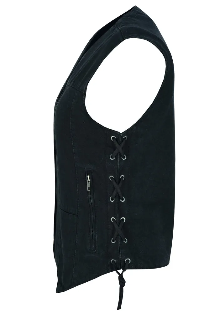 Women's 6 Pocket Black Denim Utility Vest