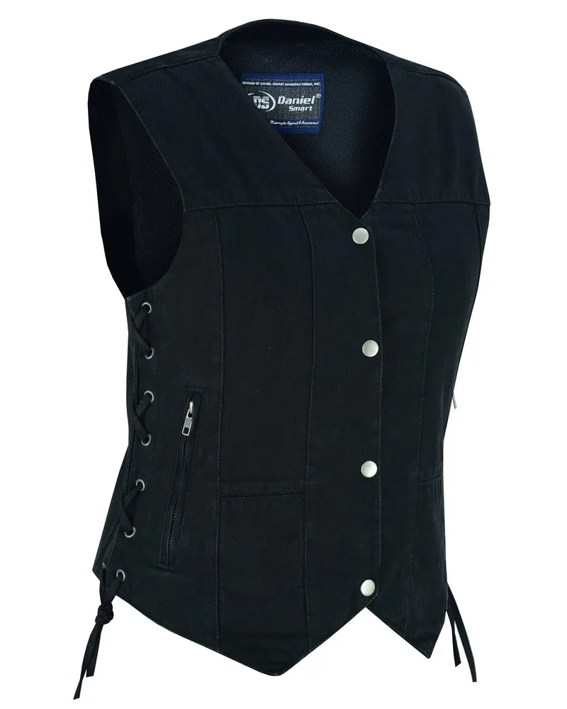 Women's 6 Pocket Black Denim Utility Vest