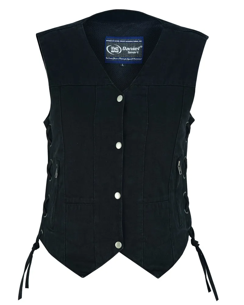 Women's 6 Pocket Black Denim Utility Vest