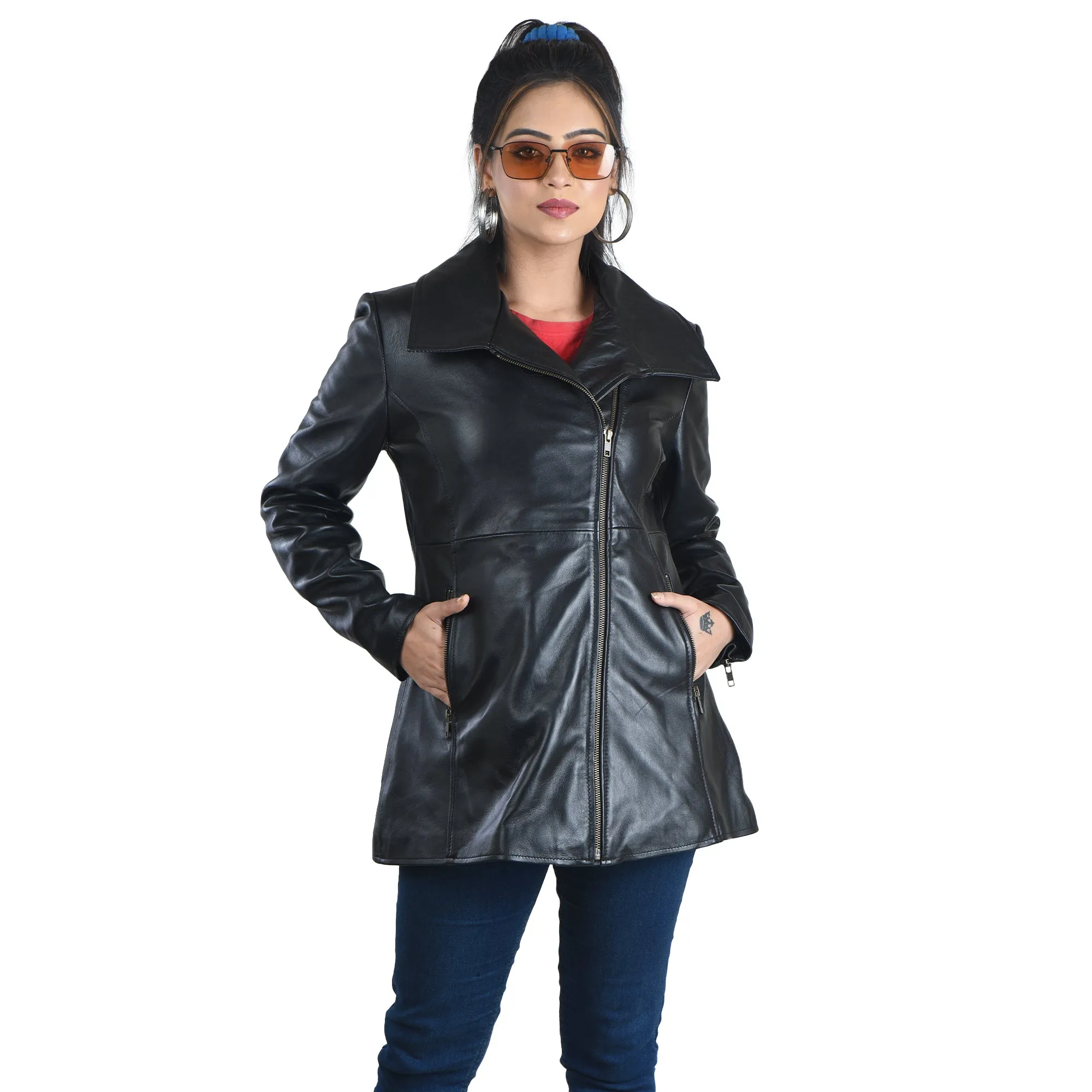 WOMENS LEATHER JACKET 41014 (BLACK)