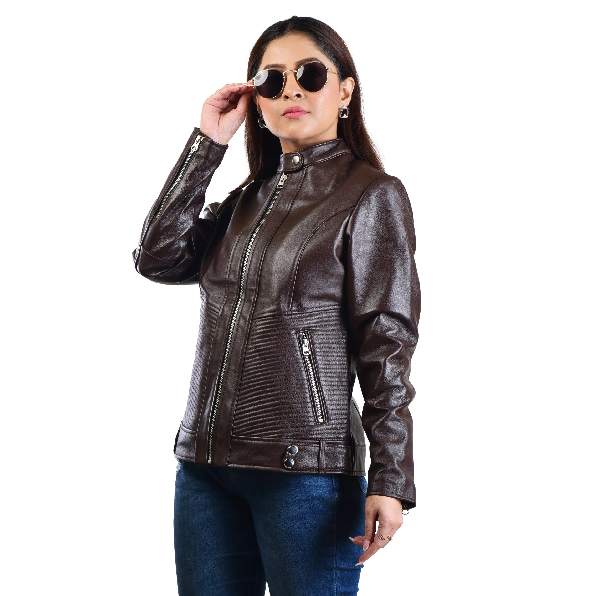 WOMENS LEATHER JACKET 410160 (BROWN)