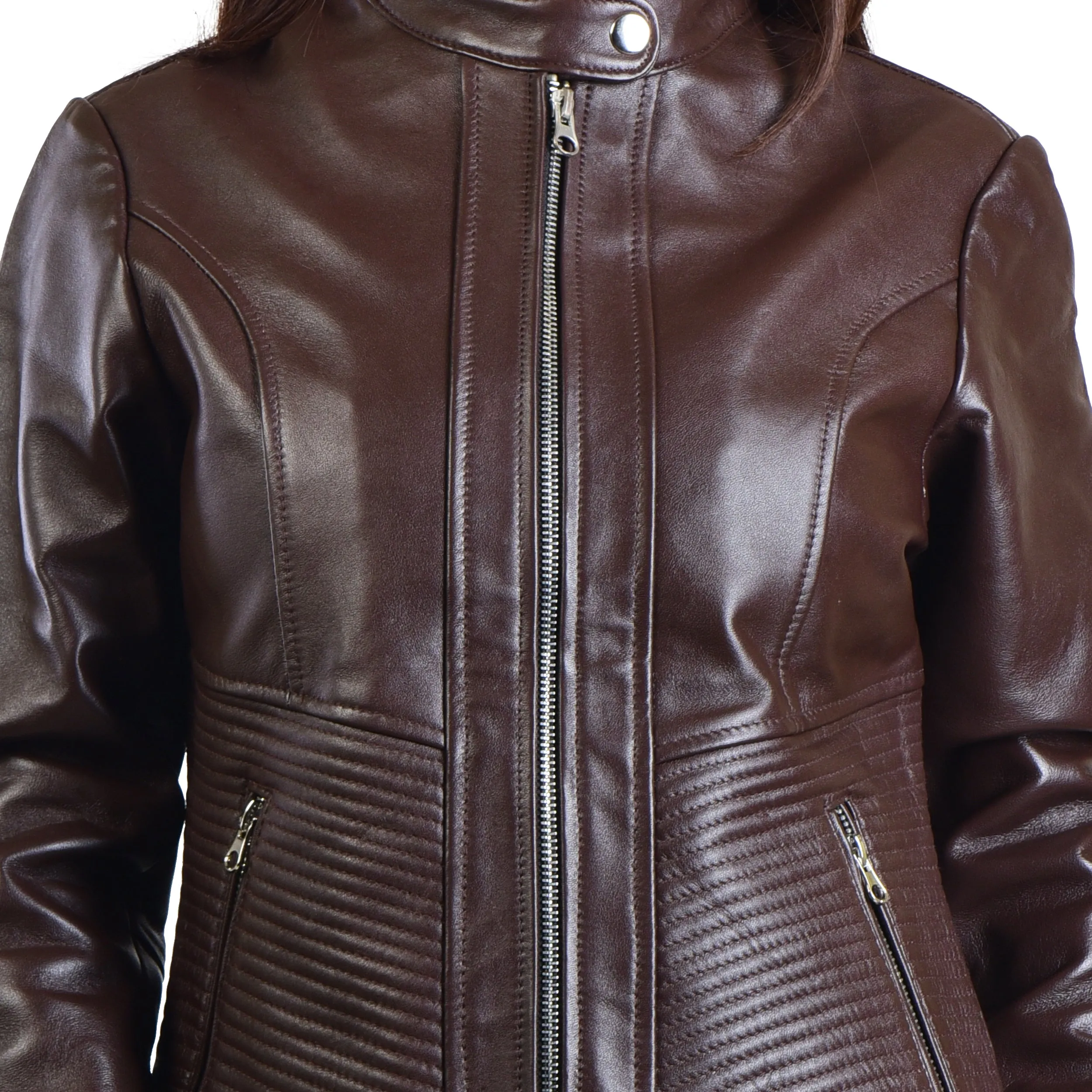 WOMENS LEATHER JACKET 410160 (BROWN)