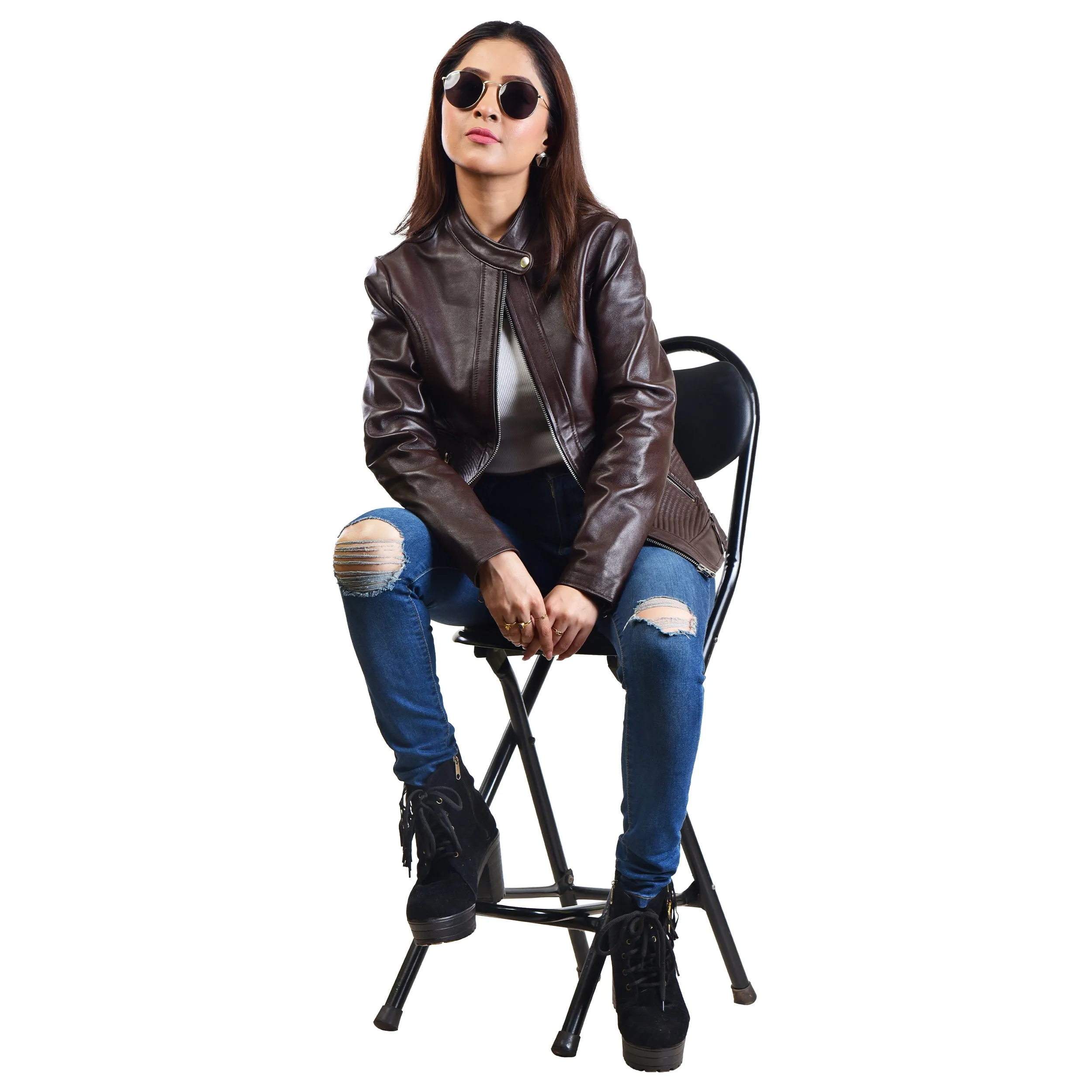 WOMENS LEATHER JACKET 410160 (BROWN)