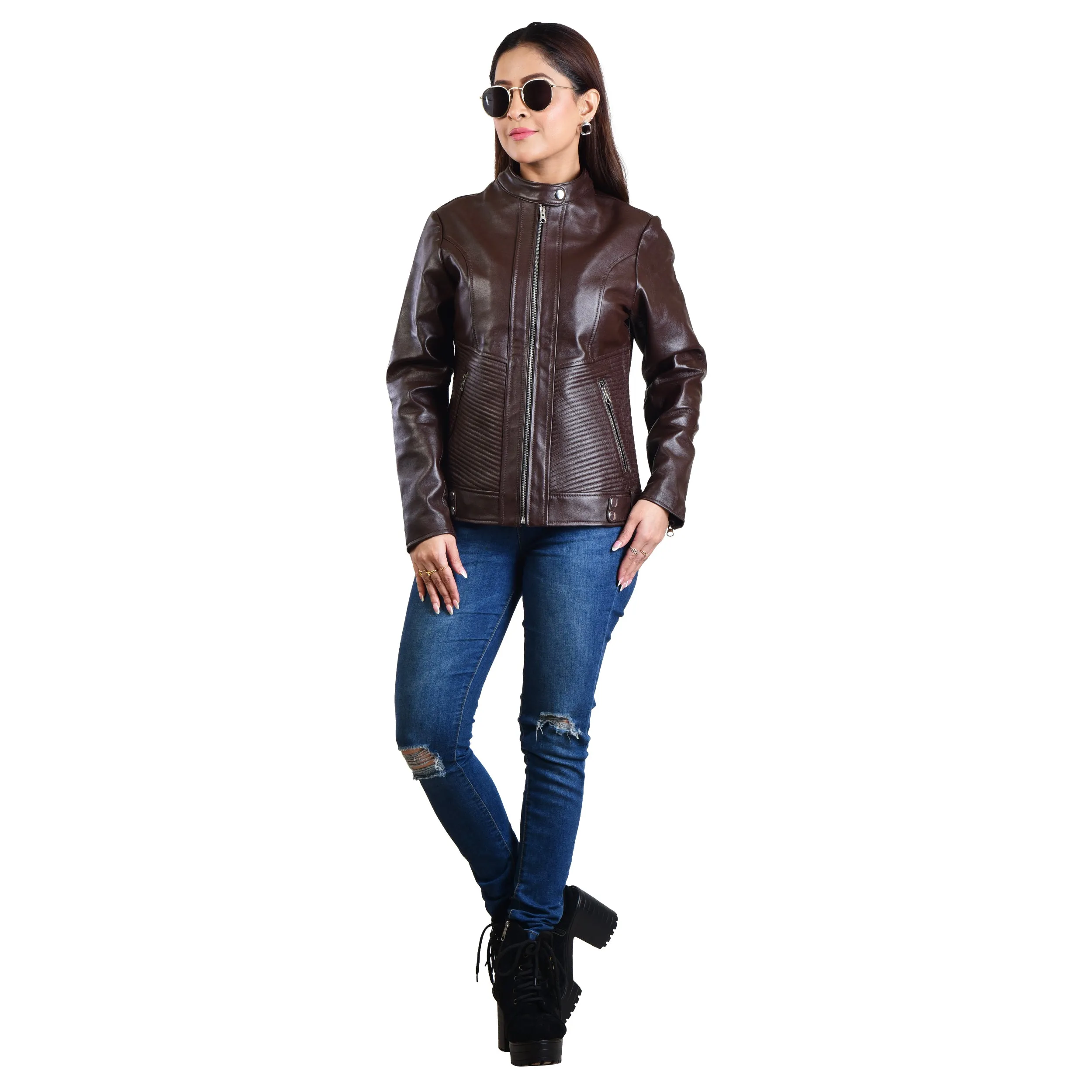 WOMENS LEATHER JACKET 410160 (BROWN)