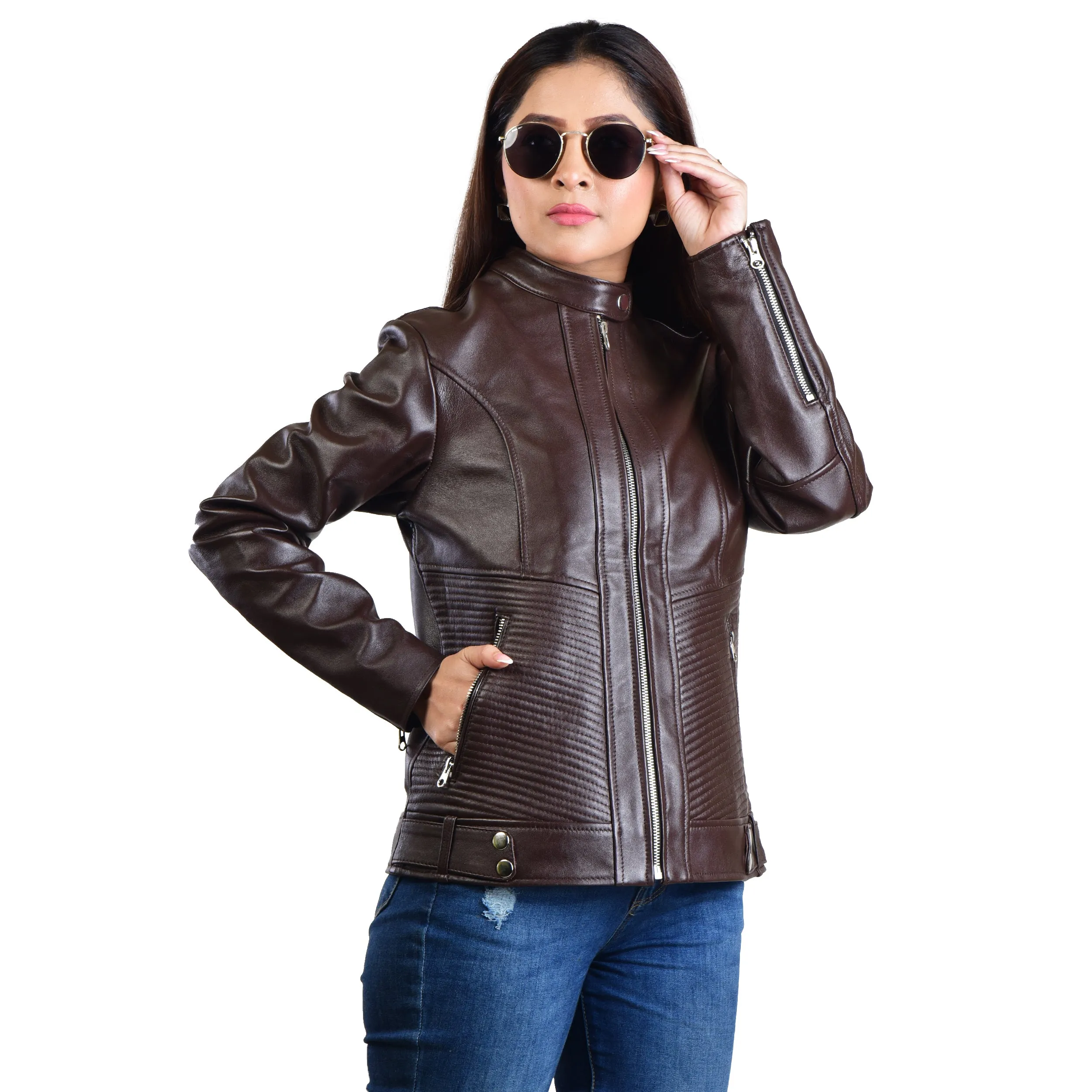 WOMENS LEATHER JACKET 410160 (BROWN)