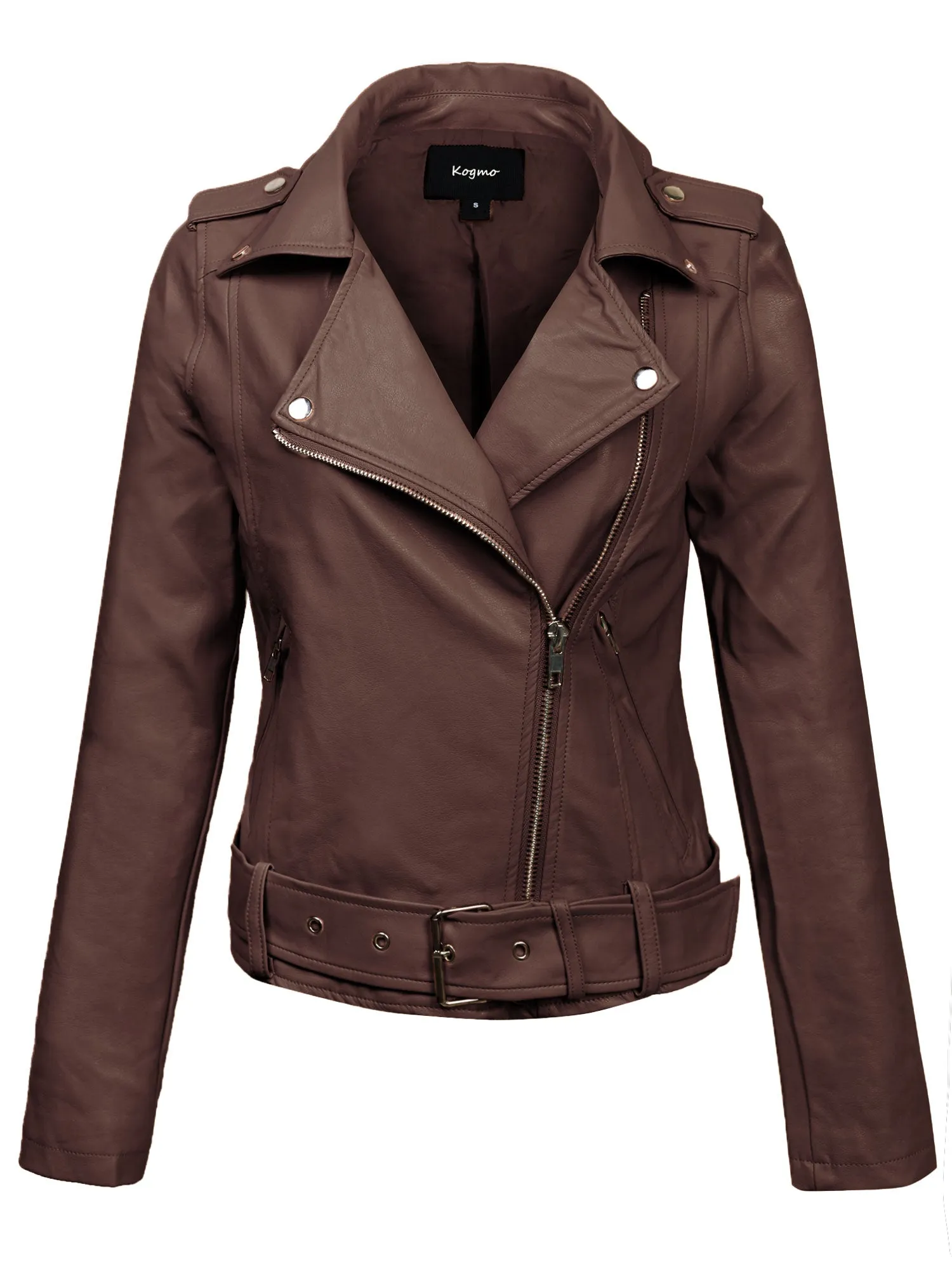 Womens MOTO PU Vegan Leather Jacket with Belt